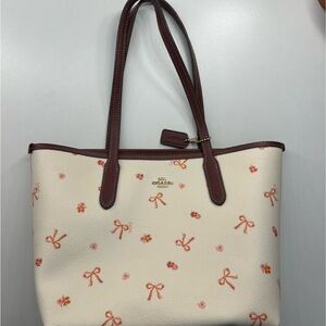 Coach Cream Tote with Red Accents